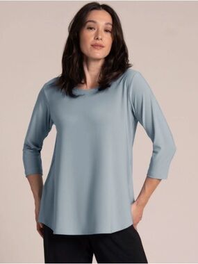 SYMPLI Go To Classic Tee Relax Scoop Neck in Stone Blue Size 14